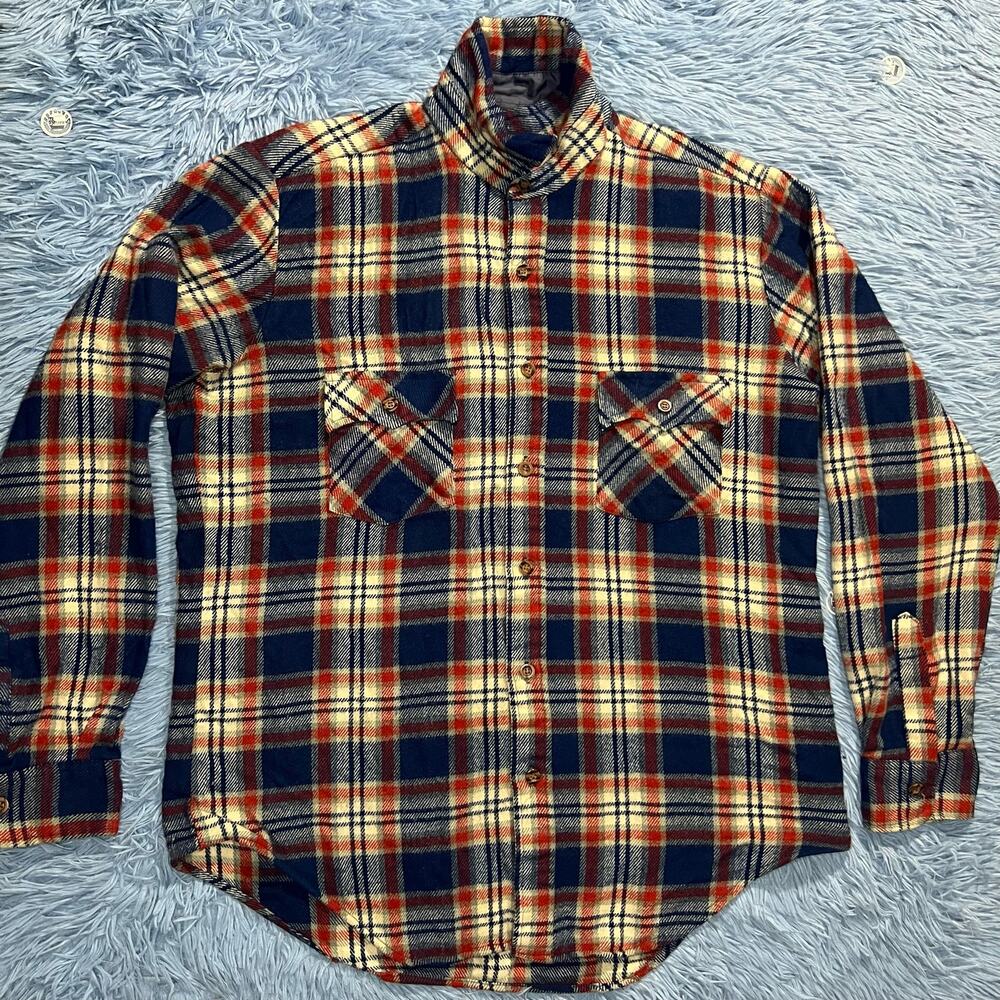 VINTAGE JCPenney Button Up Flannel Shirt Size Large Tall Mens Shop Plaid 80s